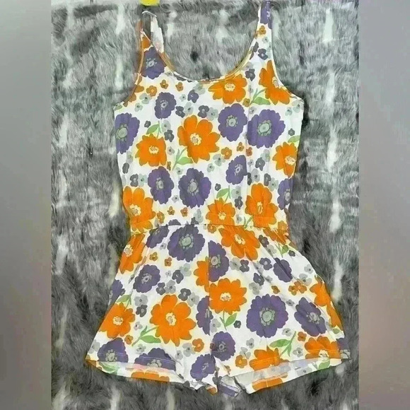 NWT The Cats Pajama poppin pansies Pima knit Romper sz large - Picture 10 of 10